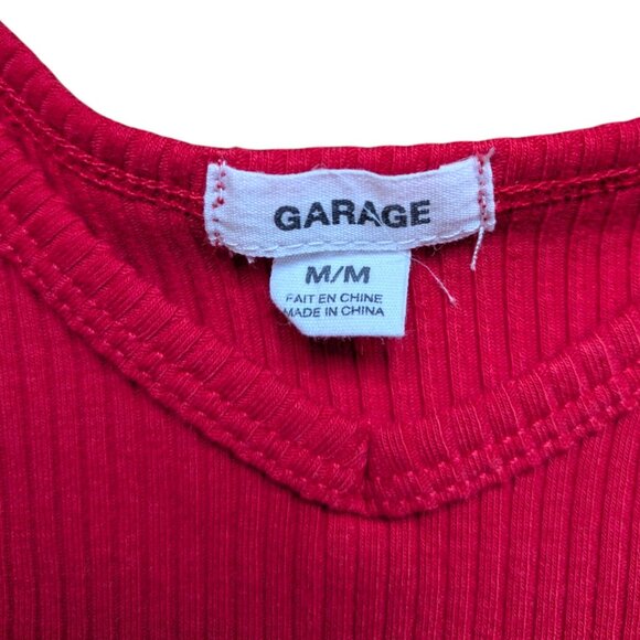 Garage Red V-neck Ribbed Cropped Tank Top Women Size Medium - Picture 7 of 10